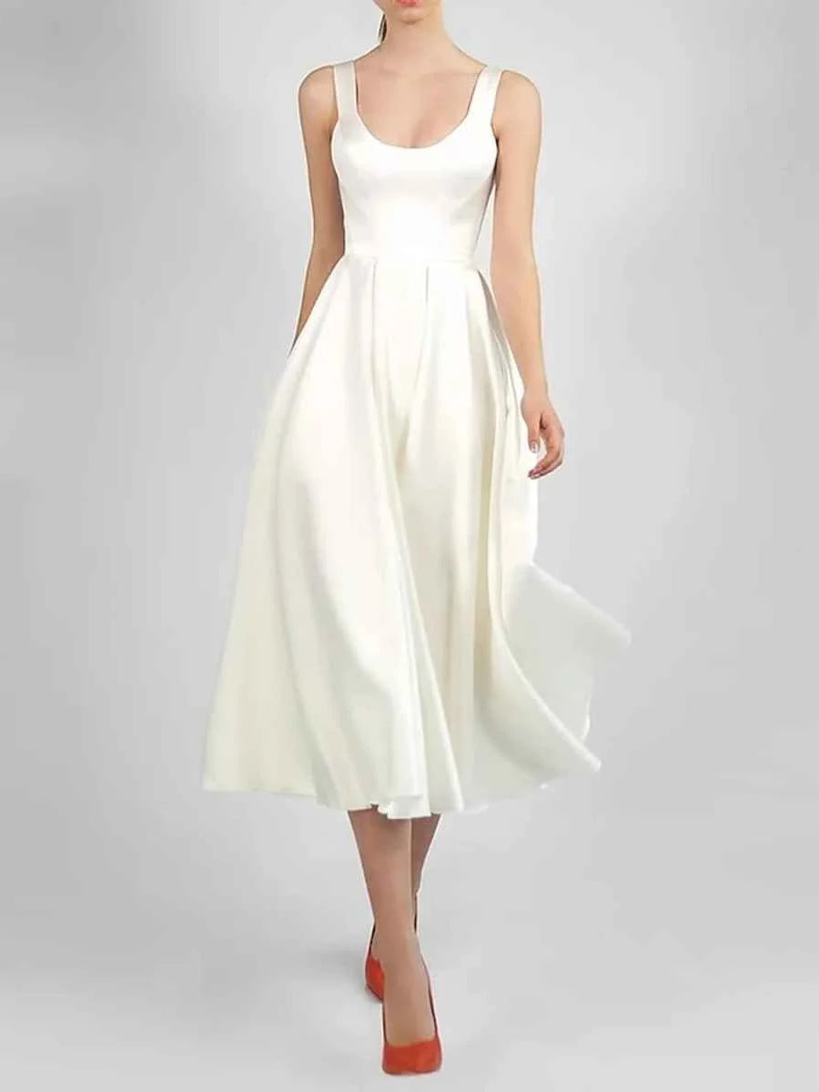 White midi bridesmaid dress, alternate view showing the skirt and hem