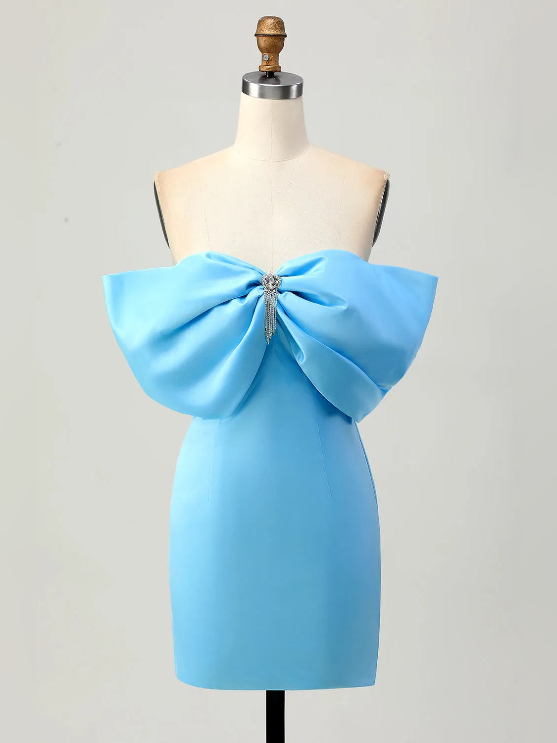 Blue mini homecoming dress, alternate view showing the skirt and hem