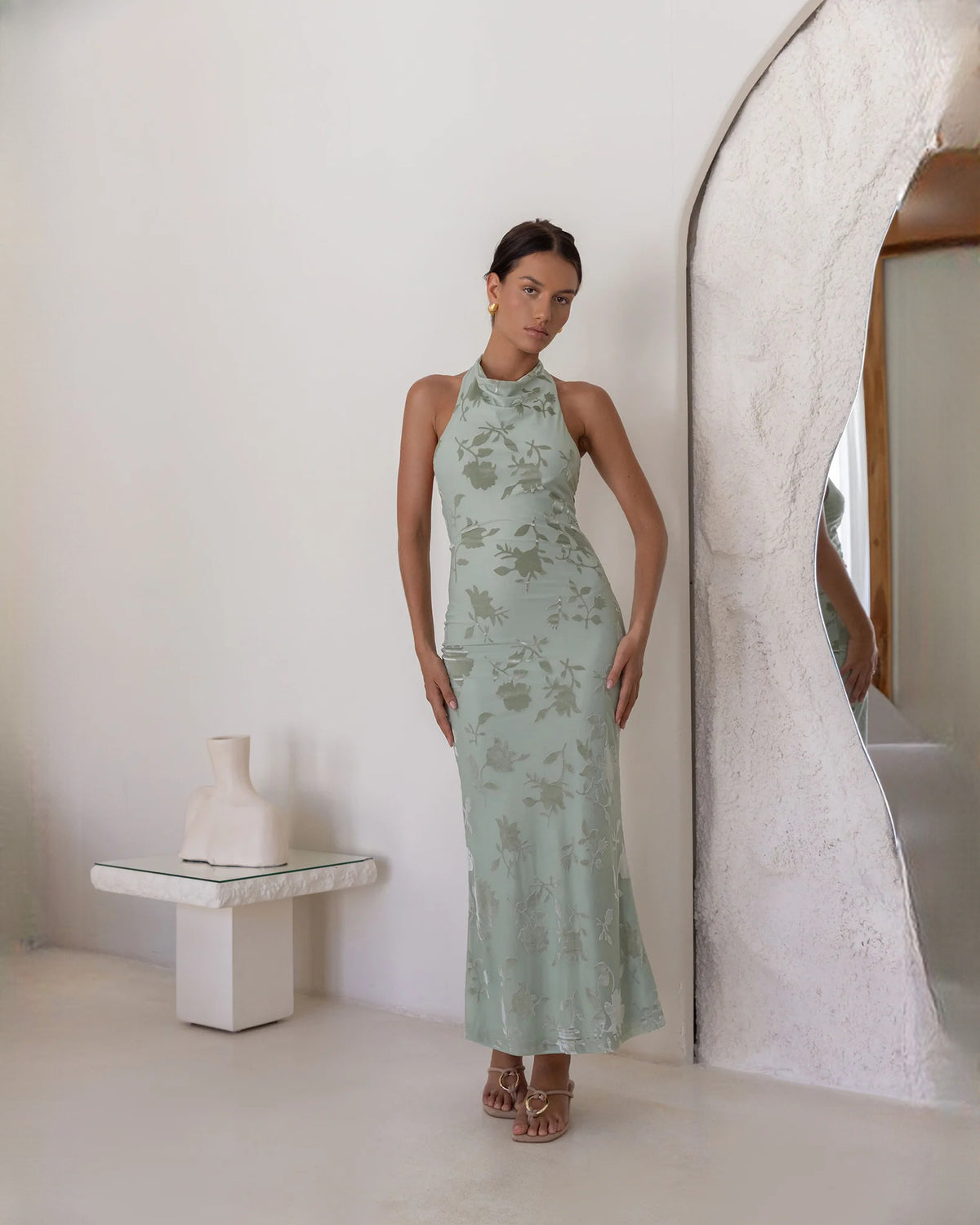 sleeveless mesh a-line maxi bridesmaid dress - image 5