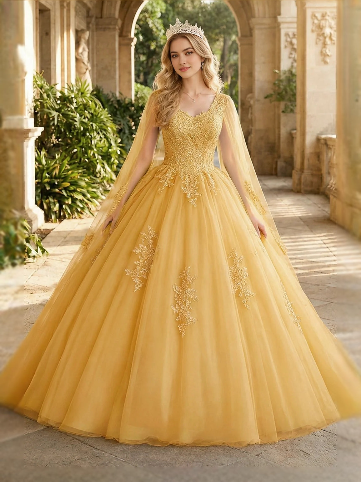 Orange floor-length prom dress, alternate view showing the skirt and hem