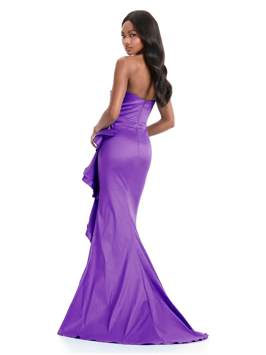Olive Green mermaid floor-length formal dress with ruffle details, alternate view