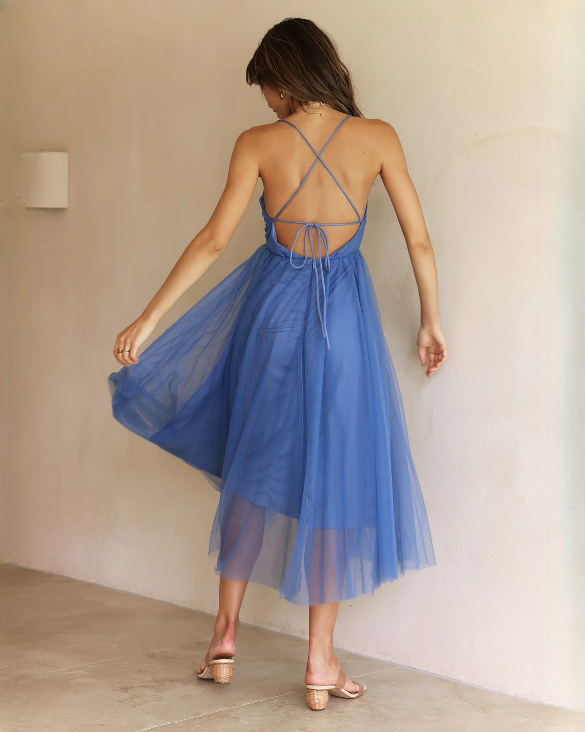 sleeveless mesh a-line maxi bridesmaid dress - image 5