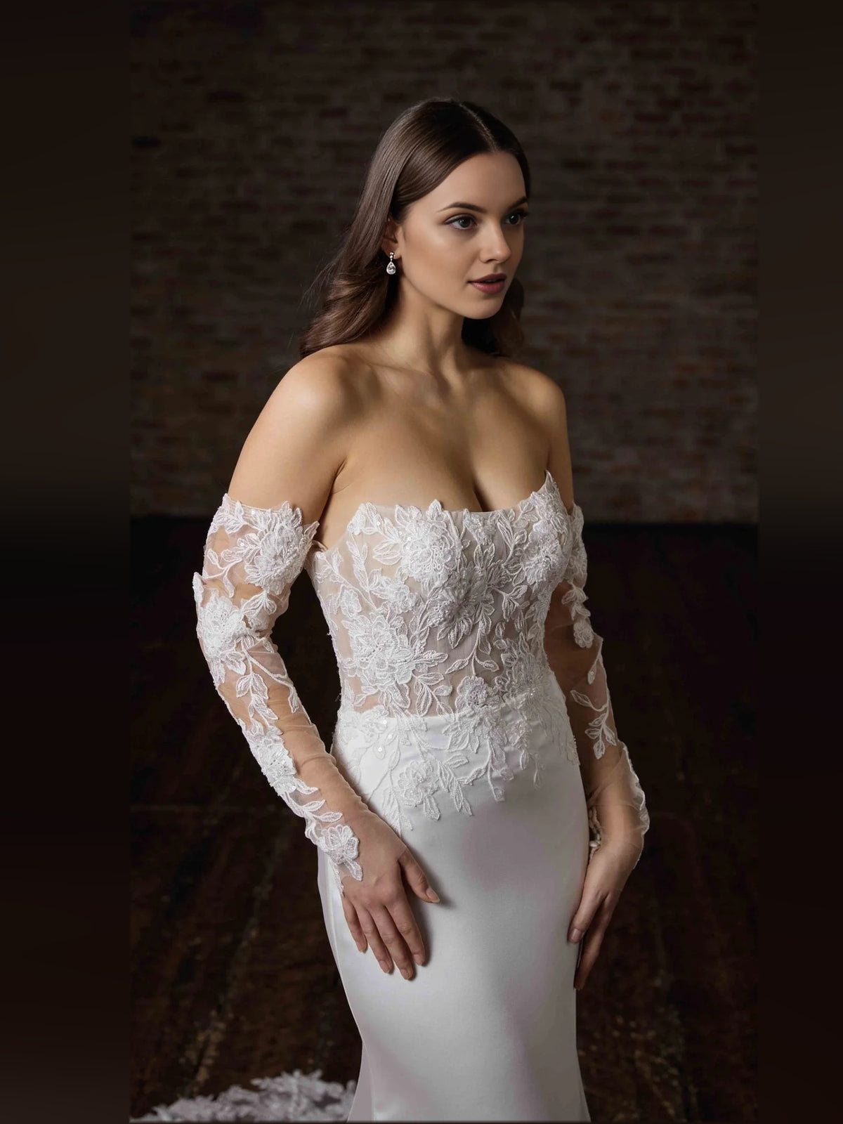 White floor-length wedding dress, alternate view showing the skirt and hem