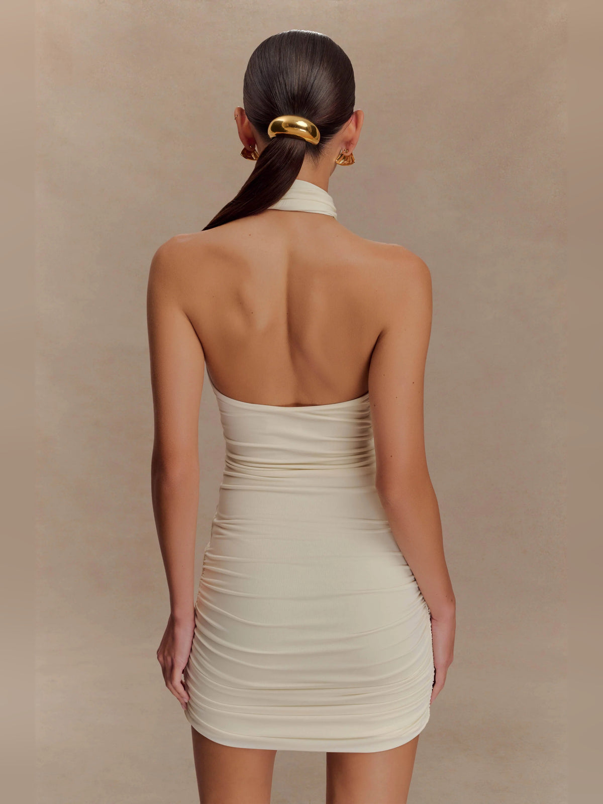 Ivory mini homecoming dress, alternate view showing the skirt and hem