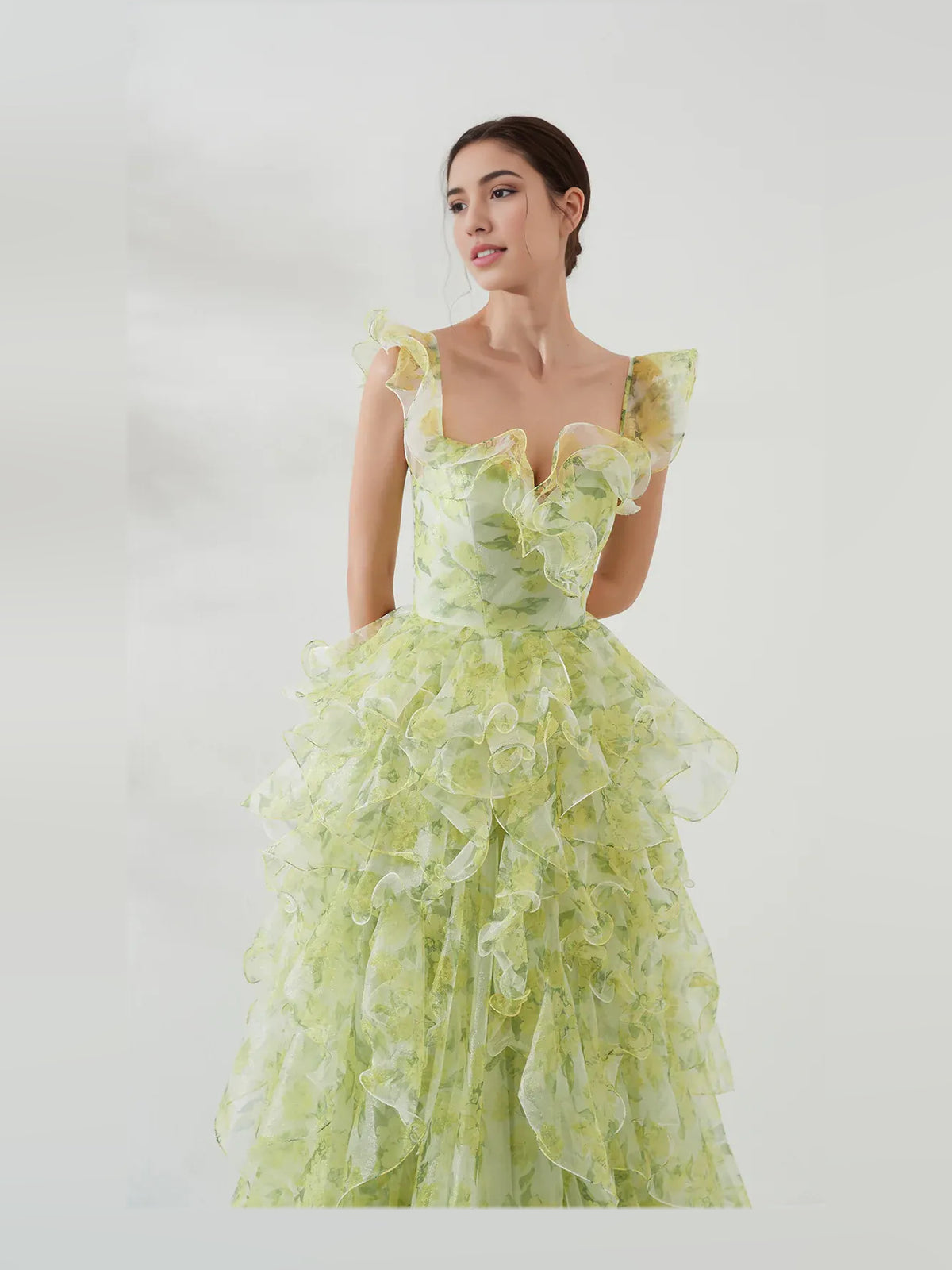 Sage Green floor-length prom dress, alternate view showing the skirt and hem