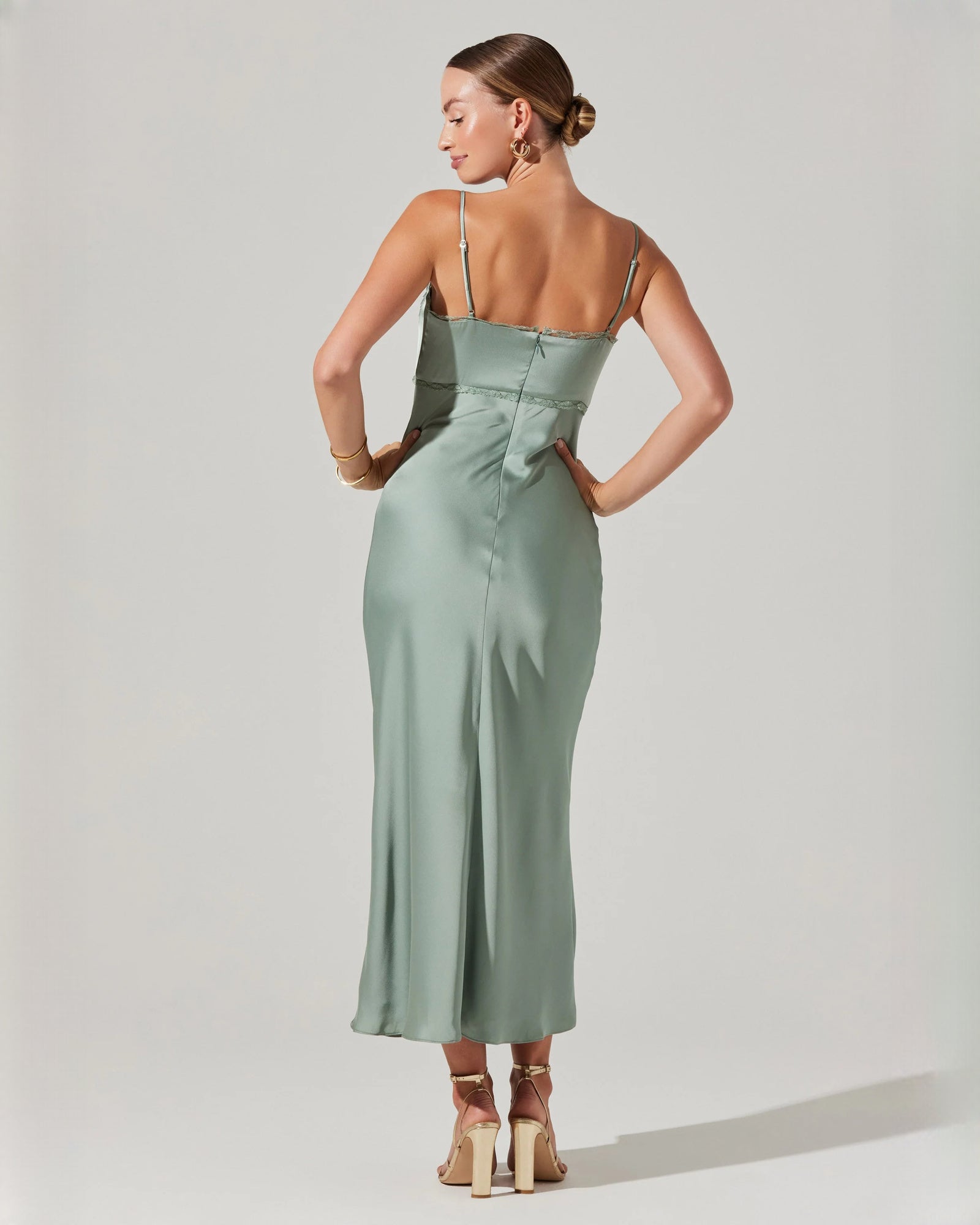 sleeveless satin a-line maxi bridesmaid dress - image 5