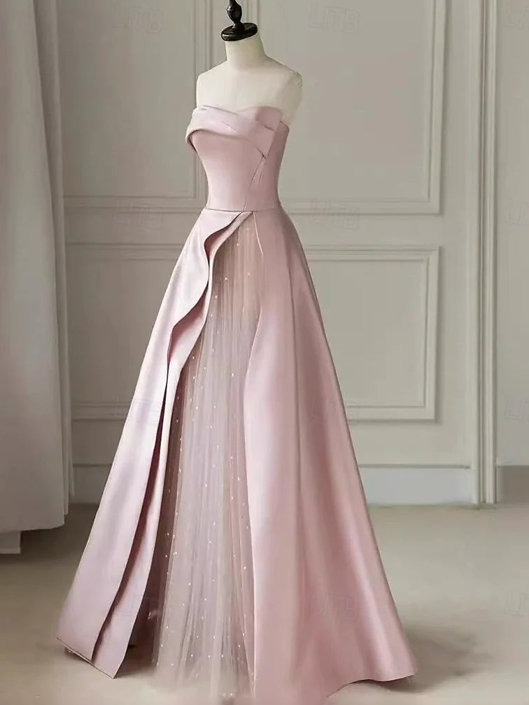 Blush Pink maxi prom dress, alternate view showing the skirt and hem