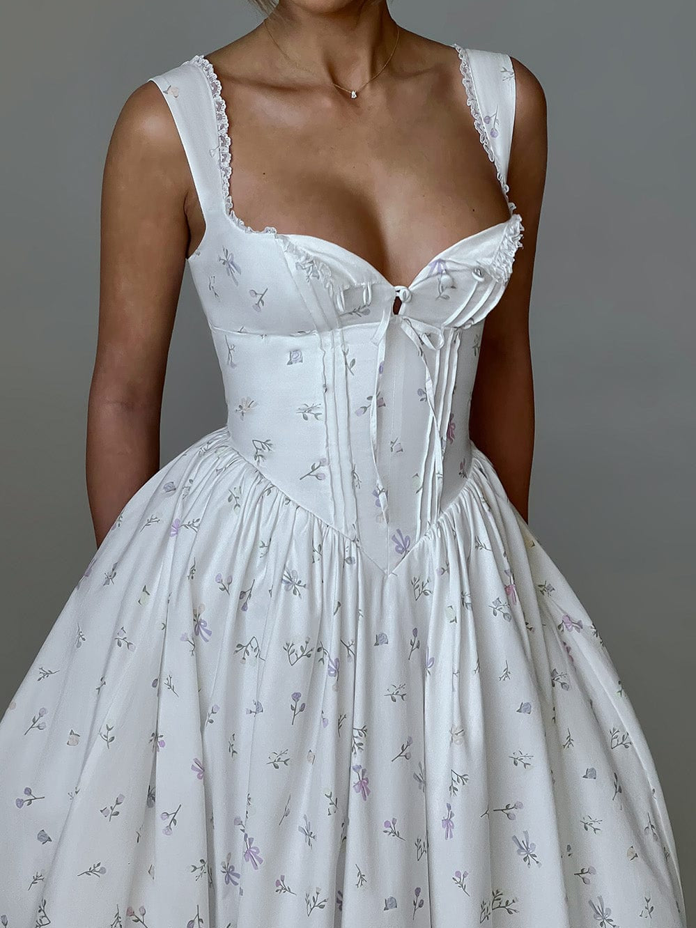 Floral midi formal dress with floral print, alternate view showing the skirt