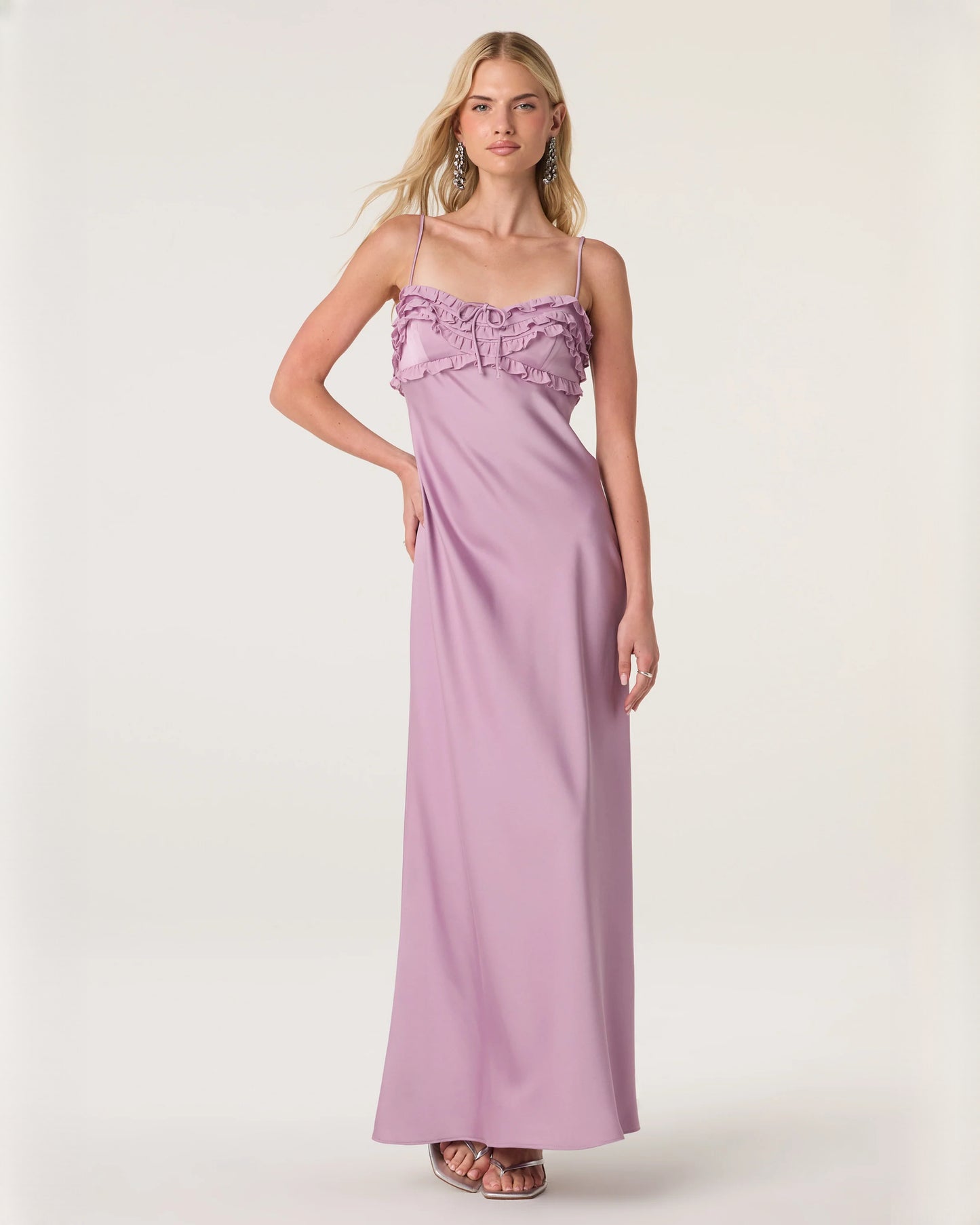 sleeveless satin a-line maxi bridesmaid dress - image 5
