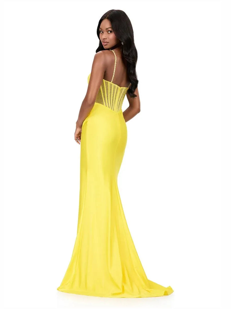 Dusty Sage mermaid floor-length formal dress with skirt slit, alternate view