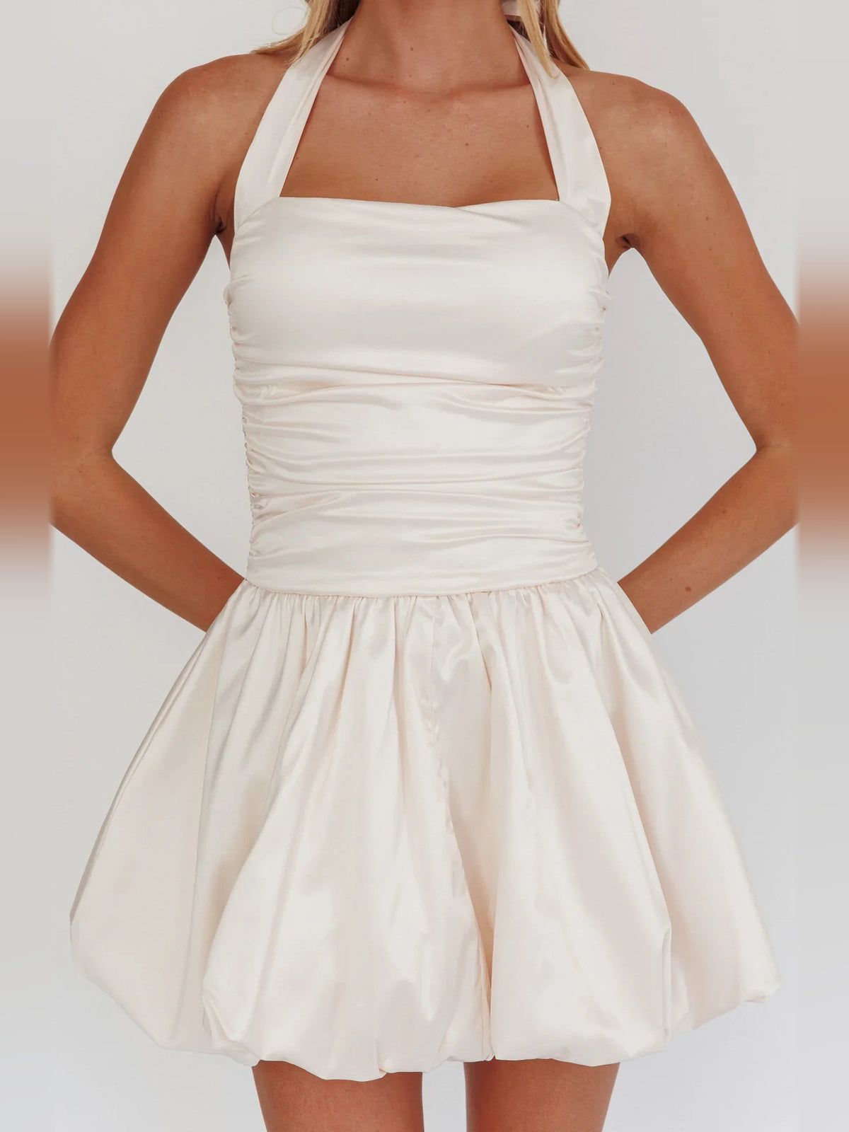 Crimson Red mini homecoming dress, alternate view showing the skirt and hem