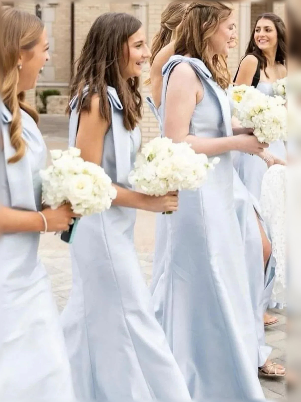 Light Blue floor-length bridesmaid dress, alternate view showing the skirt and hem