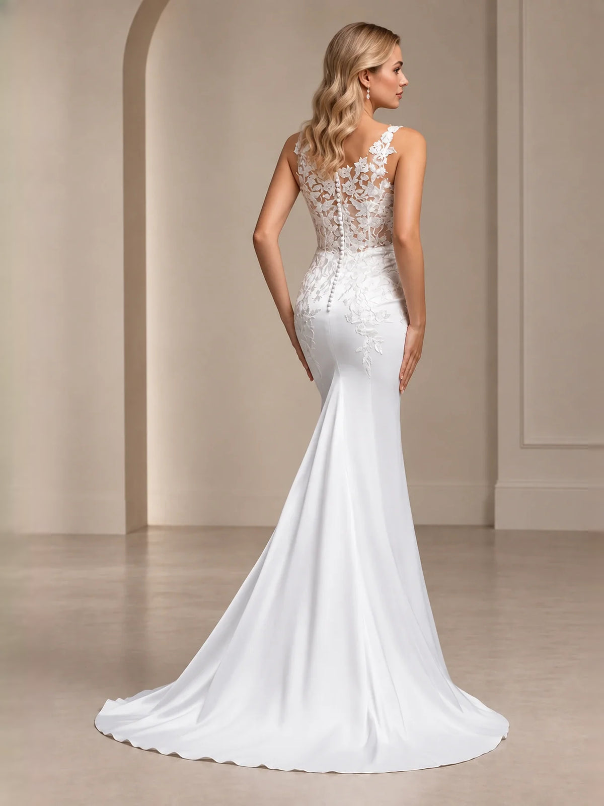 White floor-length wedding dress, alternate view showing the skirt and hem