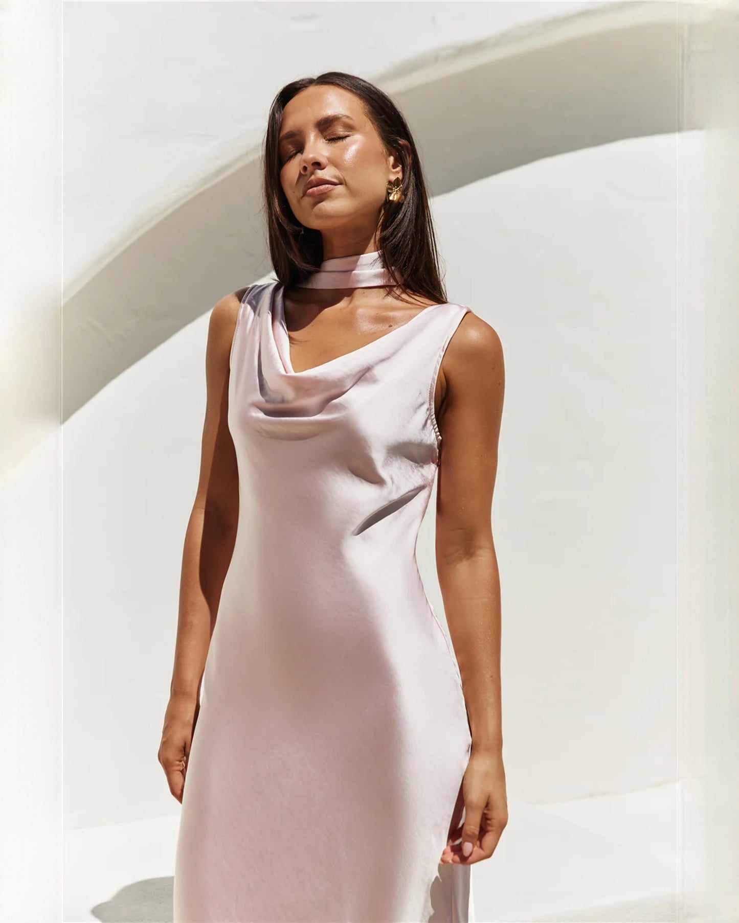 sleeveless satin a-line maxi bridesmaid dress - image 5