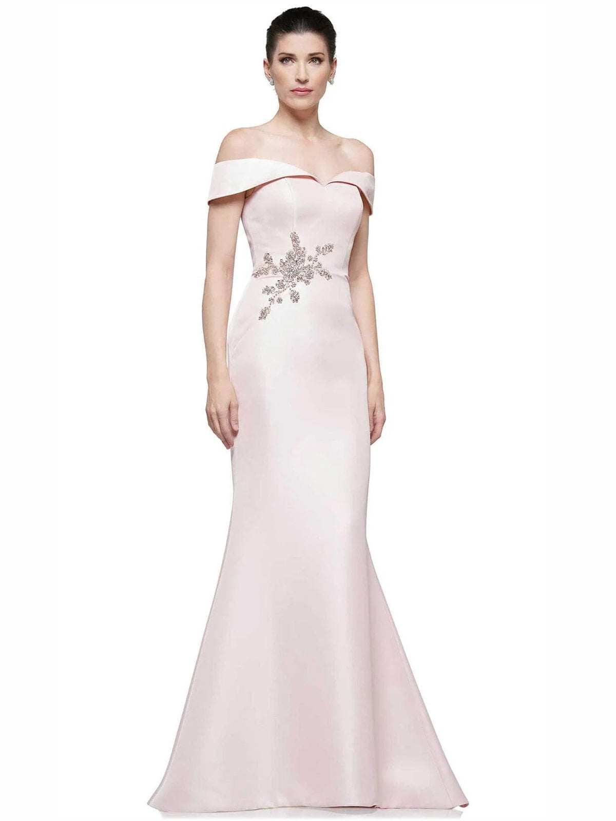 Blush Pink mermaid floor-length formal dress with beading, alternate view