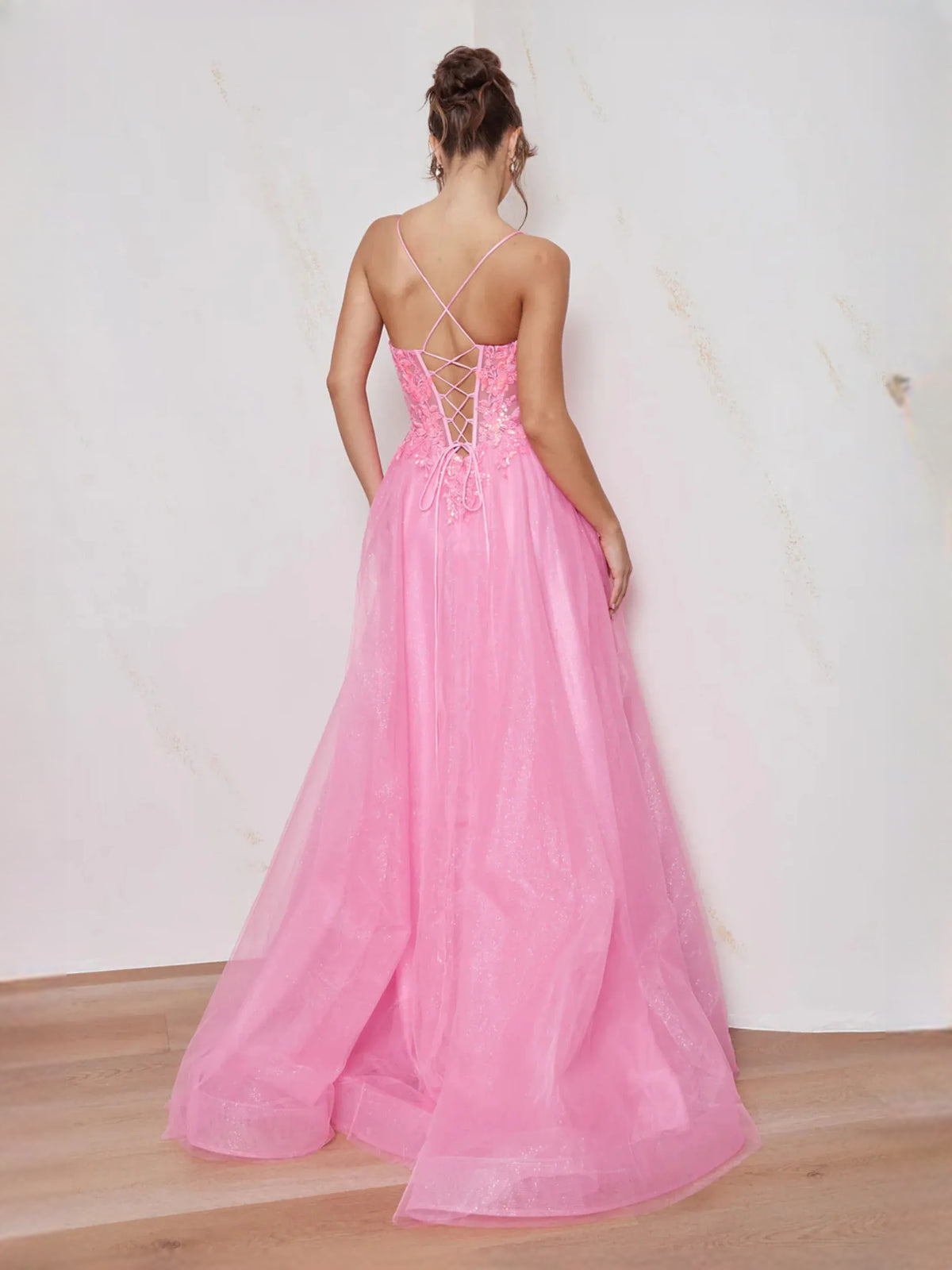 Light Blue floor-length prom dress, alternate view showing the skirt and hem