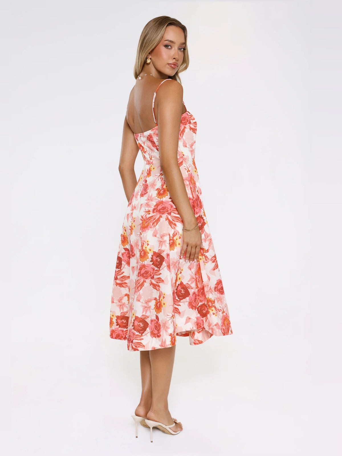Orange midi formal dress, alternate view showing the skirt