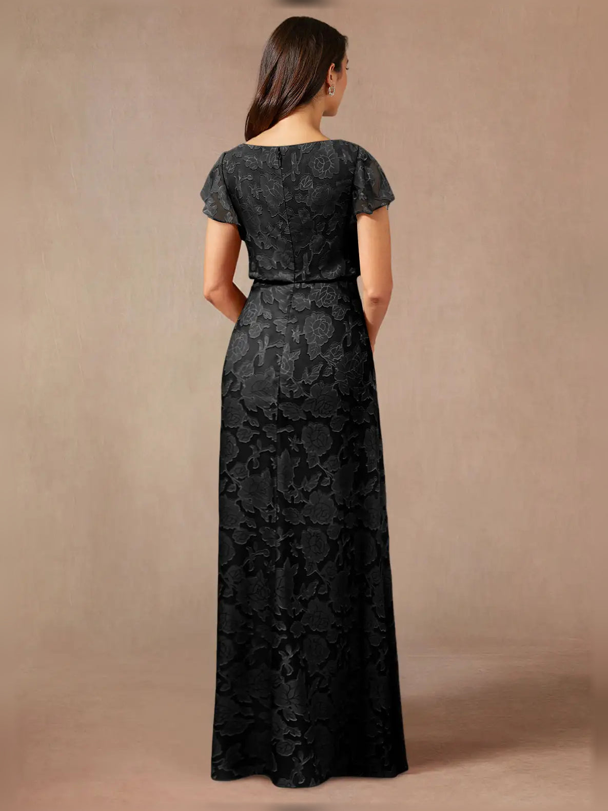 Navy Blue maxi mother of the bride dress, alternate view showing the skirt and hem