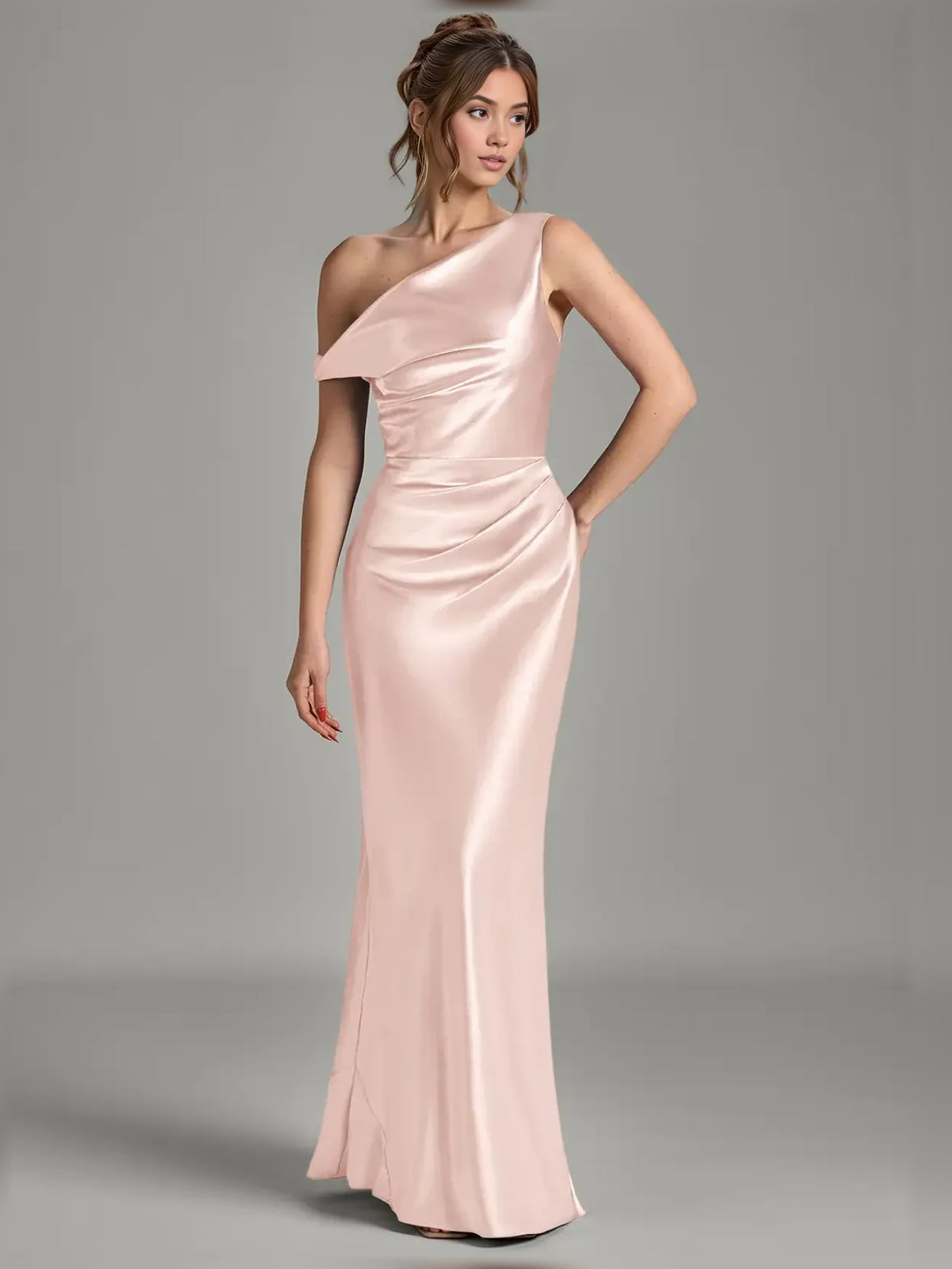 Blush Pink floor-length bridesmaid dress, alternate view showing the skirt and hem