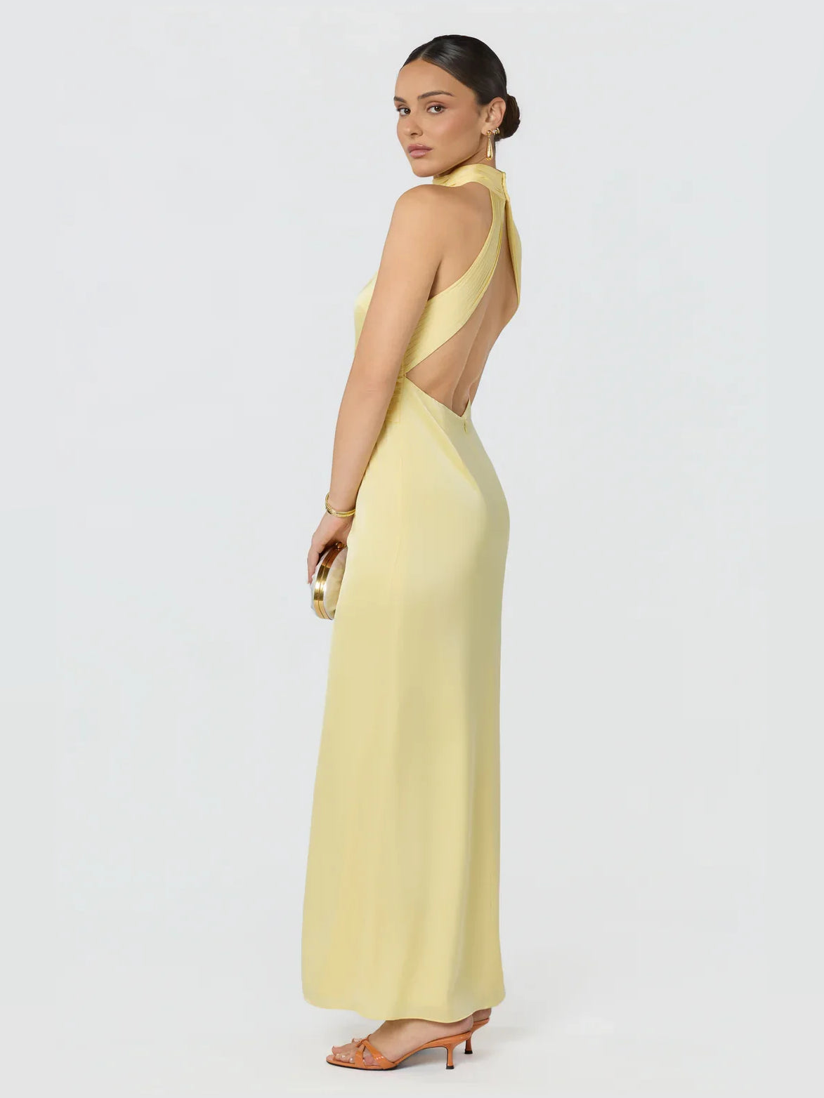 Dusty Sage sheath floor-length formal dress with skirt slit, alternate view showing the skirt