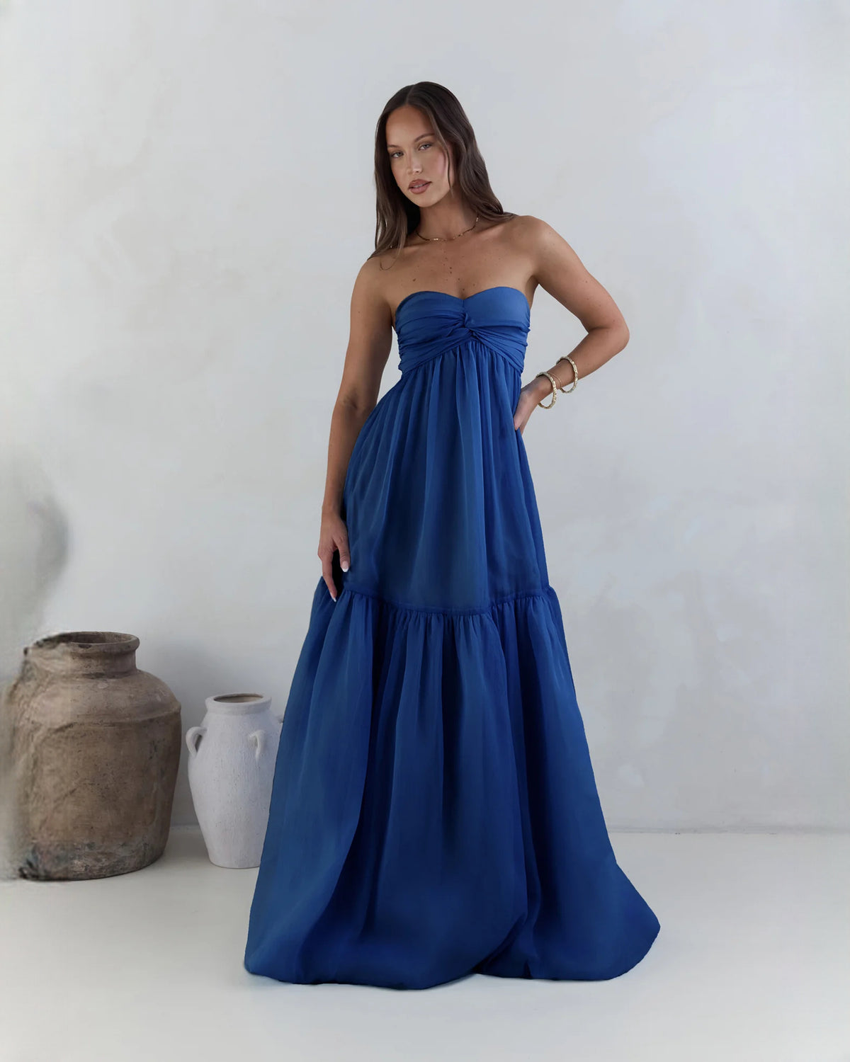 strapless satin a-line maxi bridesmaid dress - image 5