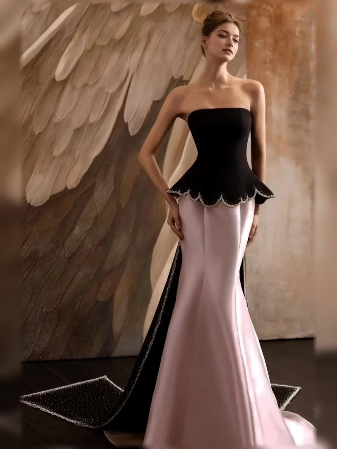 Mauve mermaid floor-length formal dress with color-block panels, alternate view