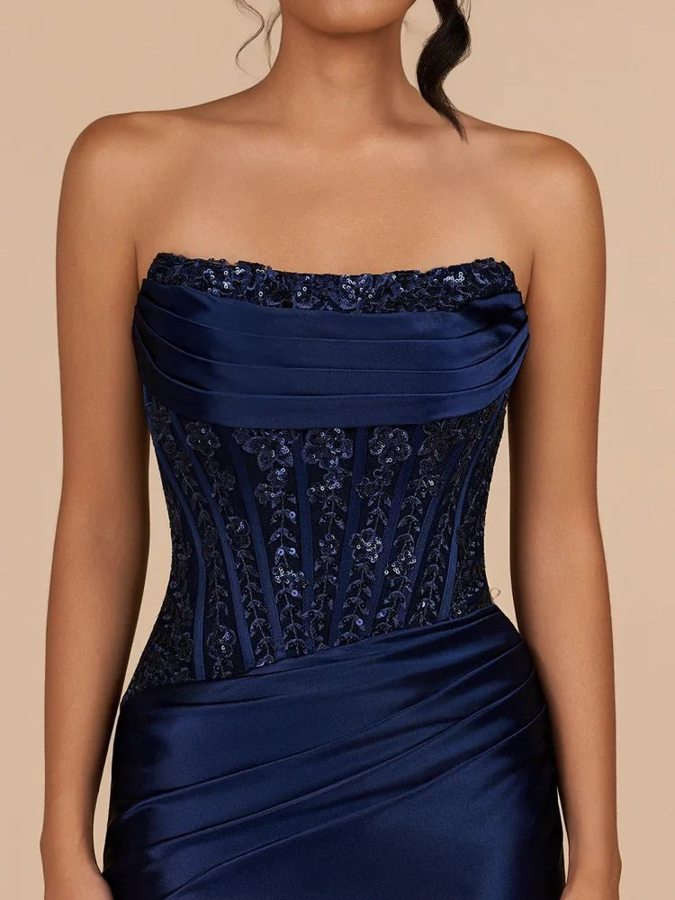 Navy Blue mini homecoming dress, alternate view showing the skirt and hem