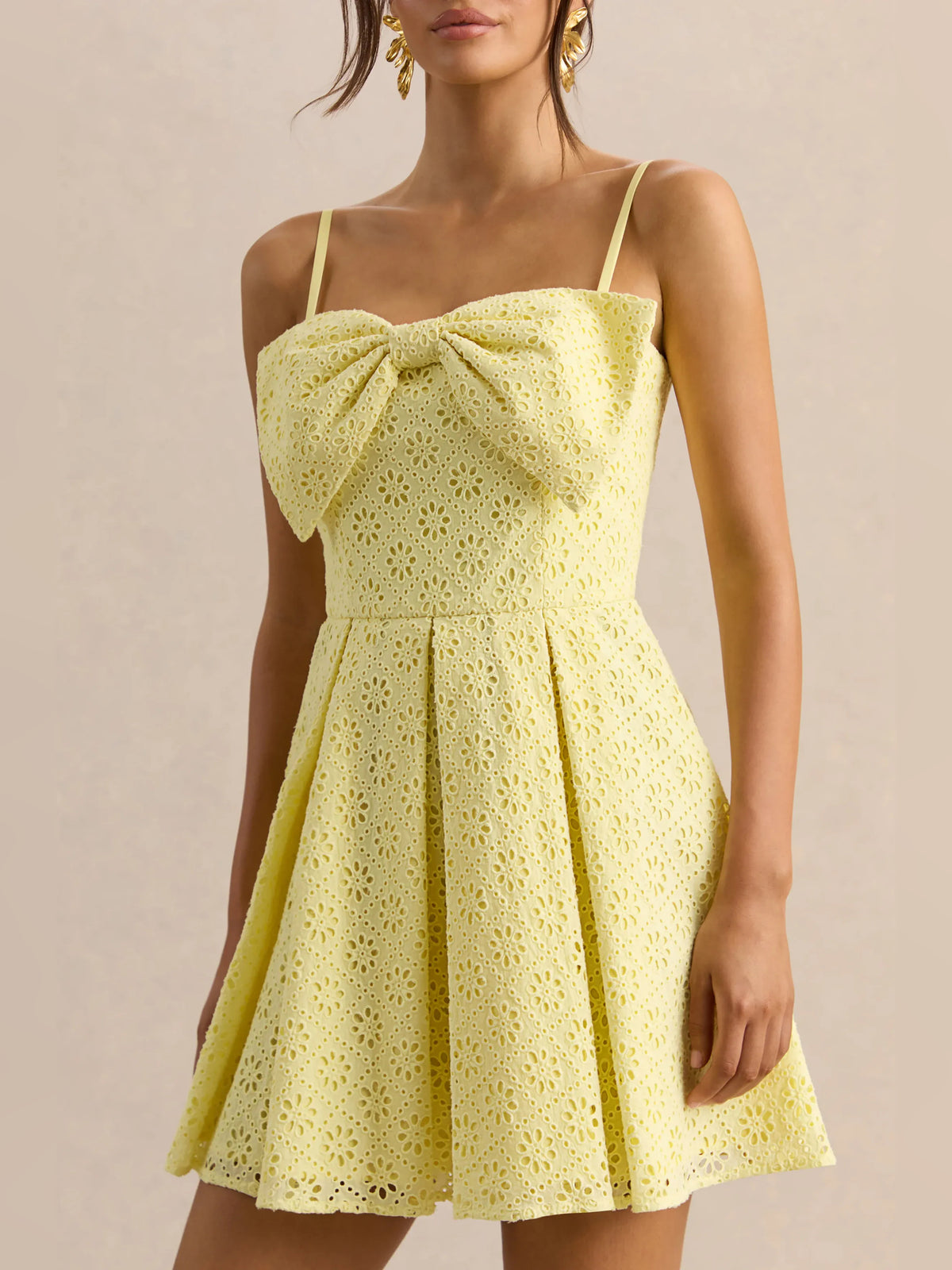 Lemon mini homecoming dress, alternate view showing the skirt and hem