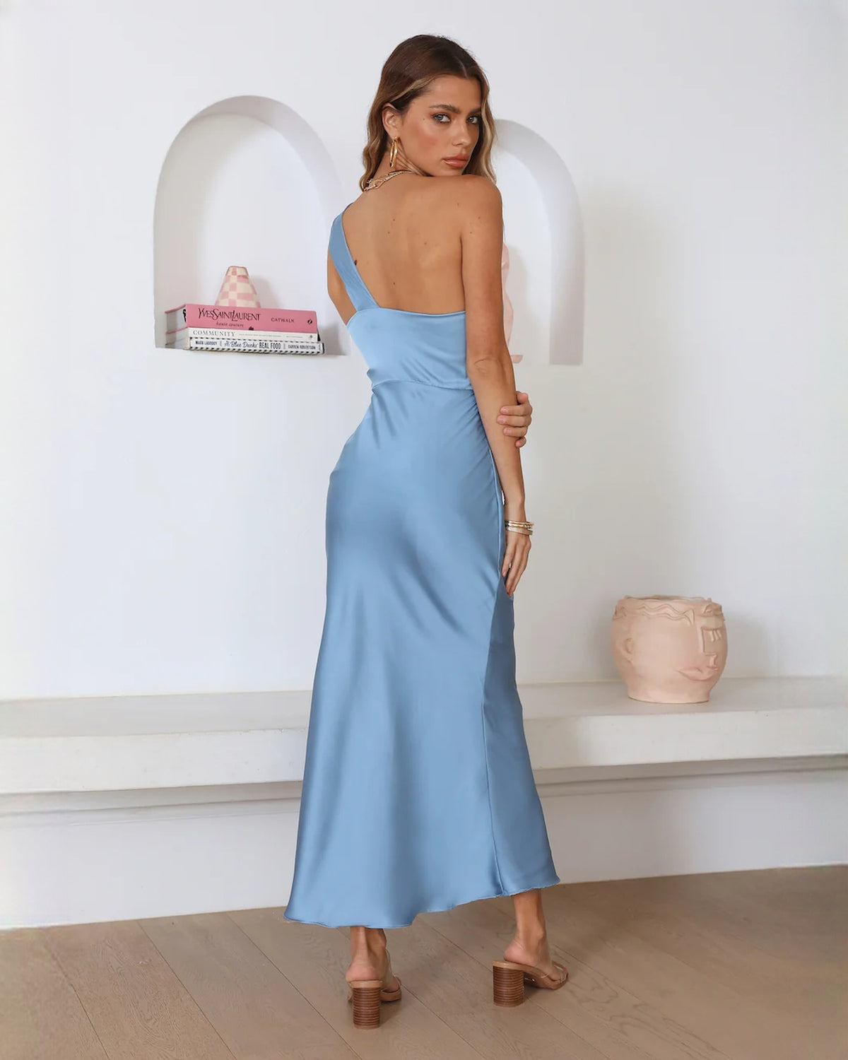 sleeveless satin a-line maxi bridesmaid dress - image 5