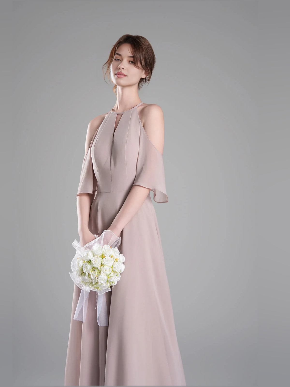 Pearl Pink floor-length bridesmaid dress, alternate view showing the skirt and hem