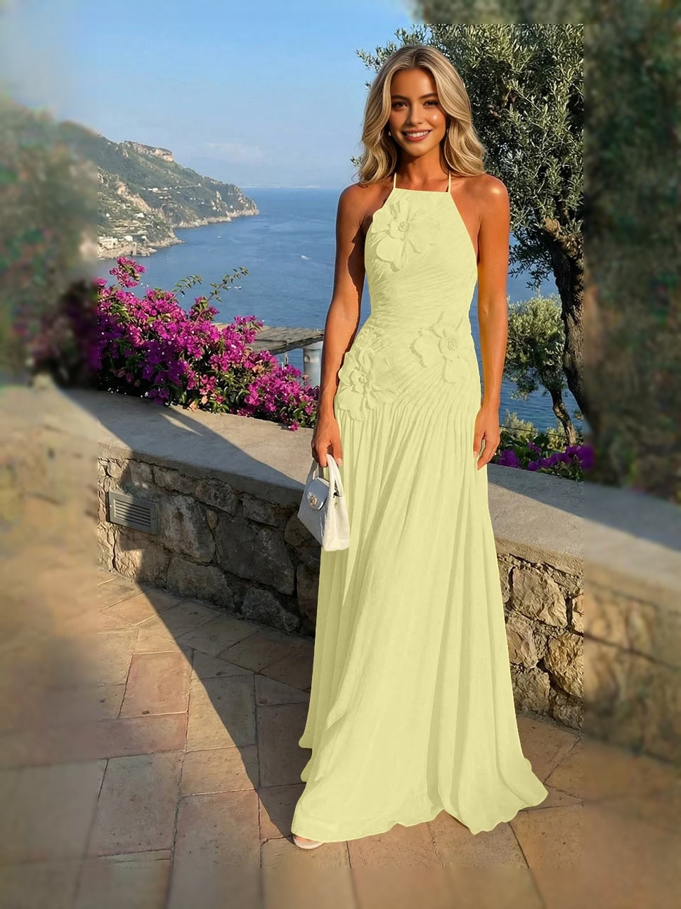 Mint Green maxi bridesmaid dress, alternate view showing the skirt and hem