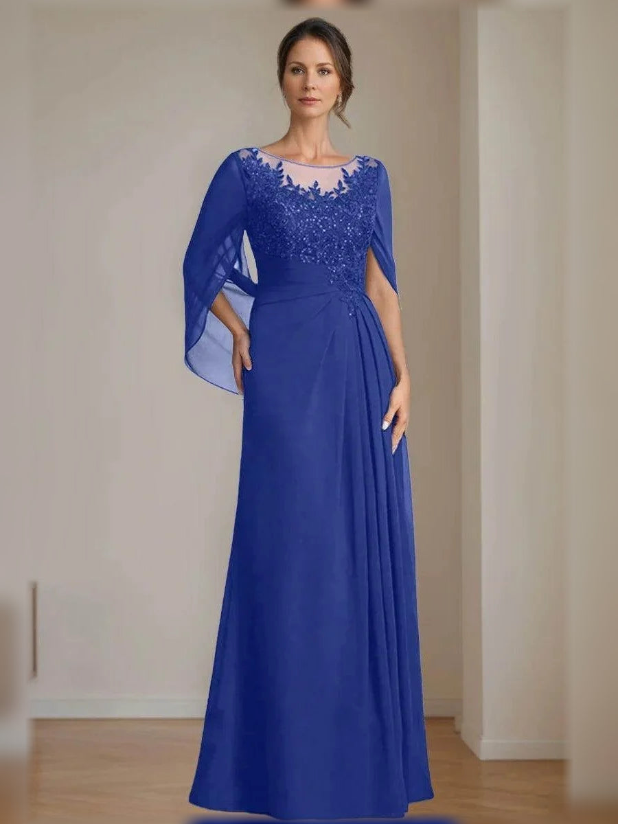 Royal Blue floor-length mother of the bride dress, alternate view showing the skirt and hem