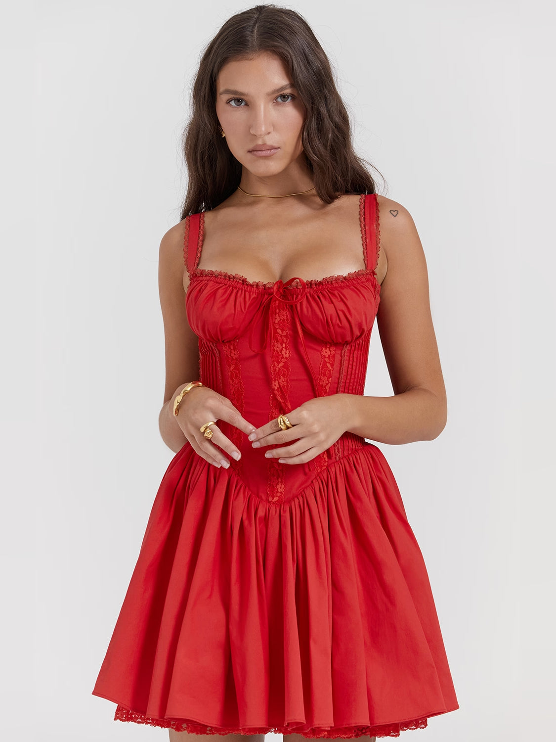 Pink mini homecoming dress, alternate view showing the skirt and hem