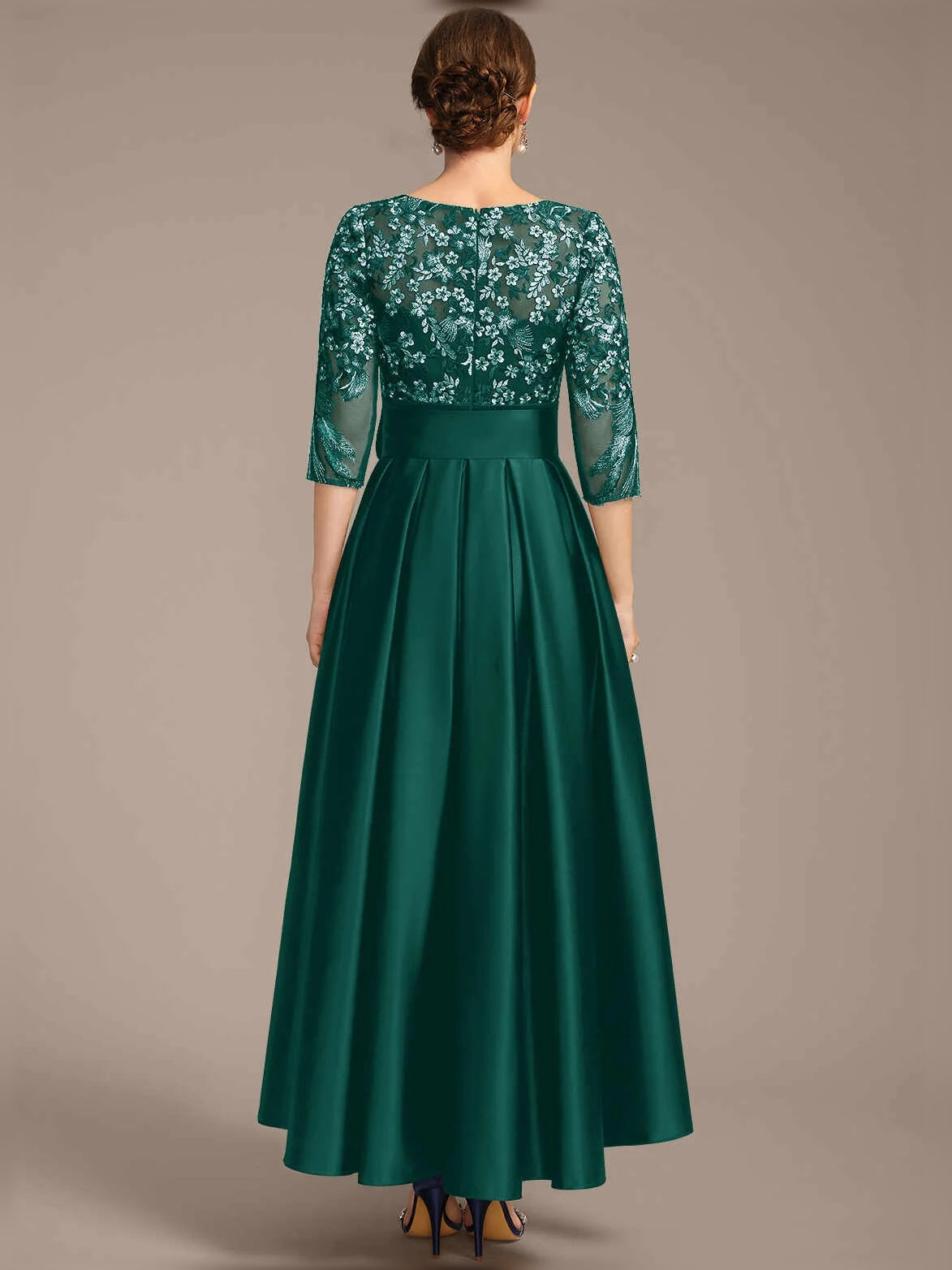 Dark Navy floor-length mother of the bride dress, alternate view showing the skirt and hem