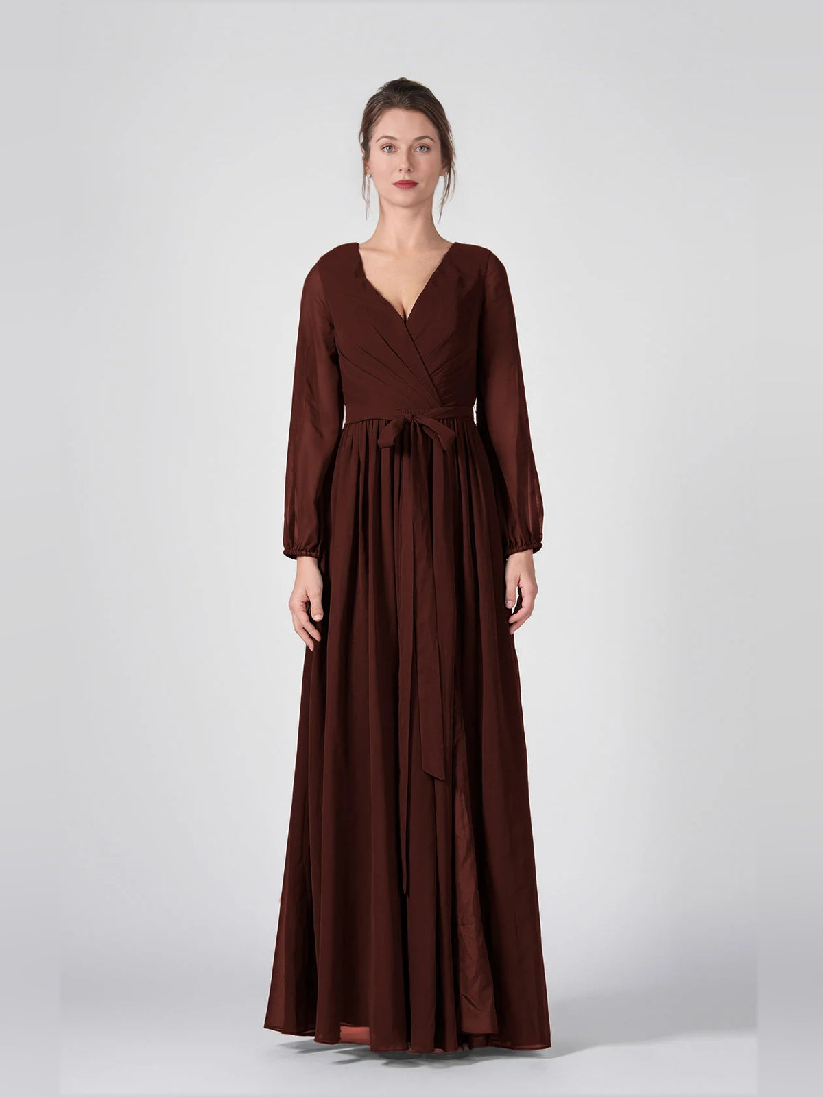 Cabernet floor-length bridesmaid dress, alternate view showing the skirt and hem