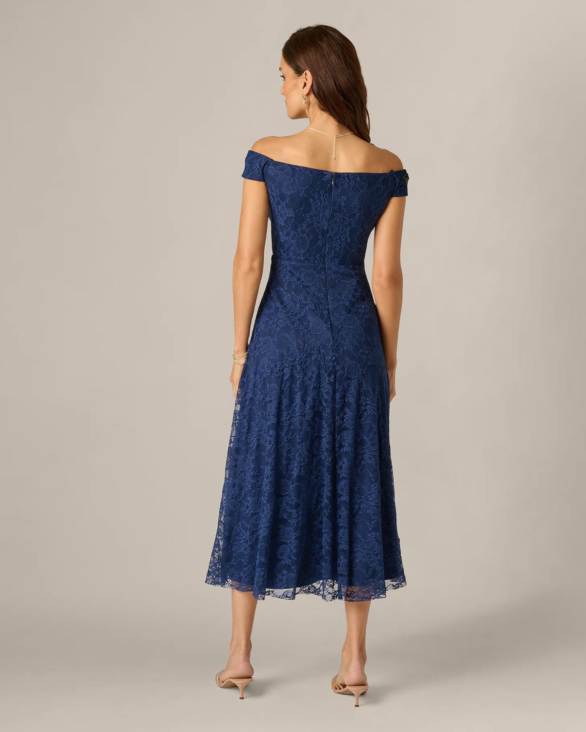 off-shoulder a-line midi mother of the bride dress - image 5