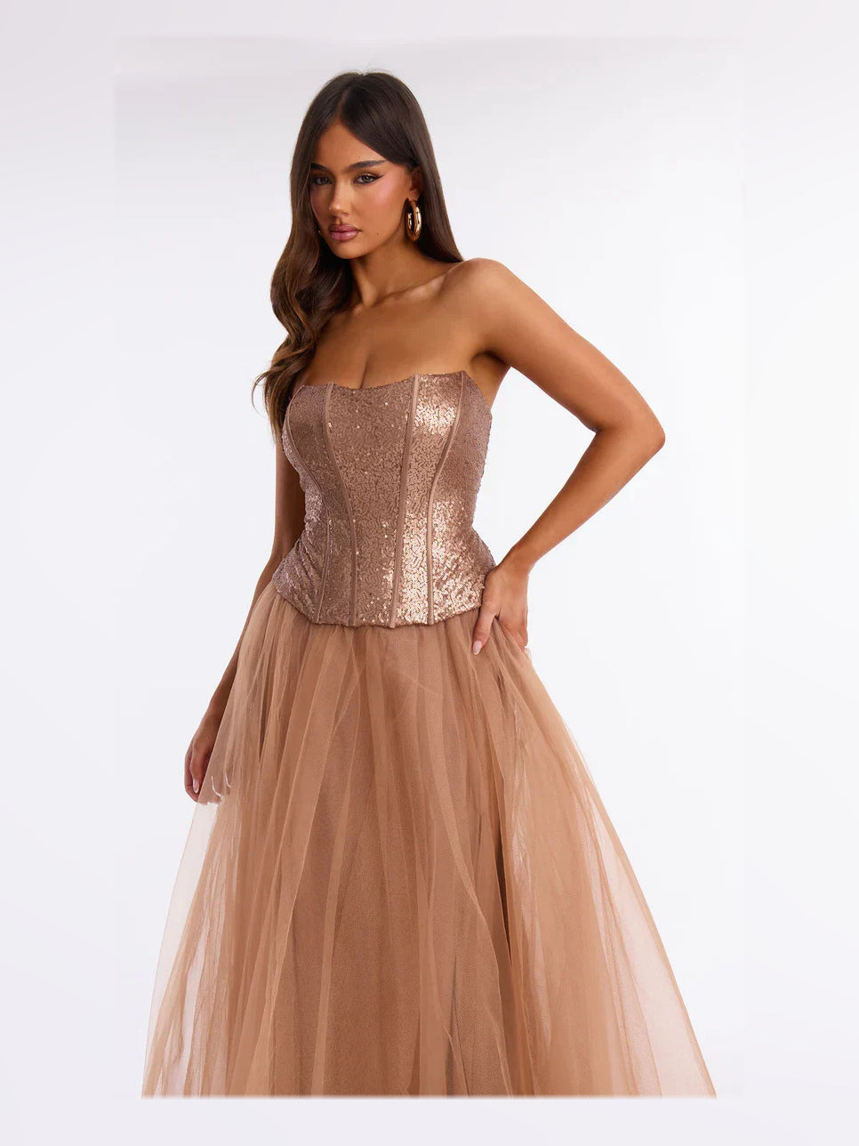 Blush Pink floor-length prom dress, alternate view showing the skirt and hem