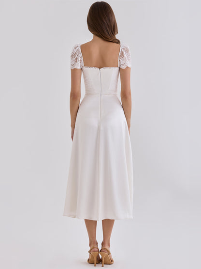 White midi formal dress, alternate view showing the skirt