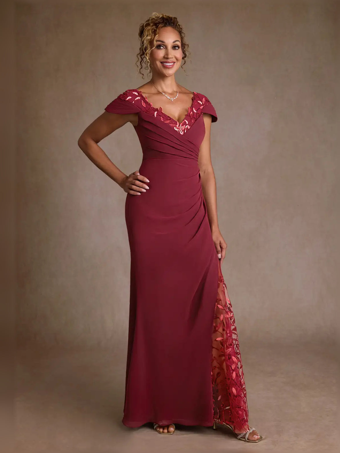 Dark Navy maxi mother of the bride dress, alternate view showing the skirt and hem