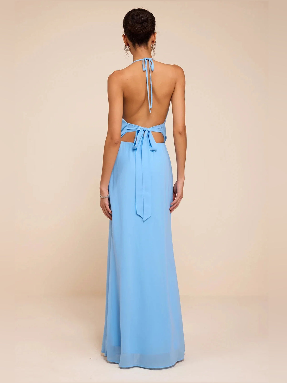 Olive Green maxi bridesmaid dress, alternate view showing the skirt and hem