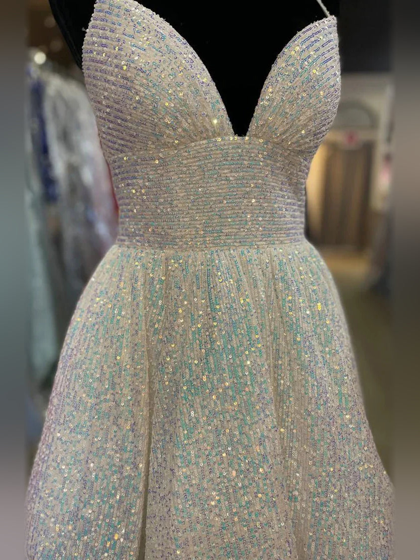 Pink mini homecoming dress, alternate view showing the skirt and hem