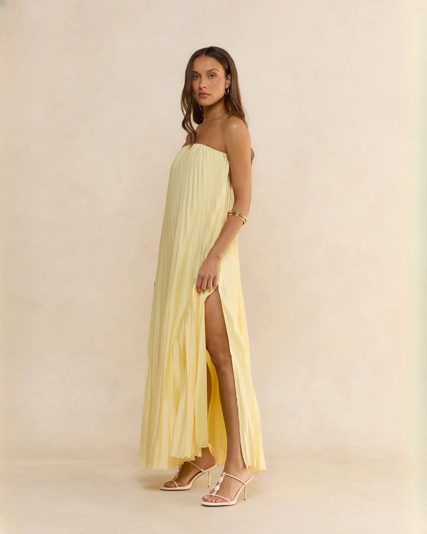 strapless chiffon a-line maxi bridesmaid dress - image 5