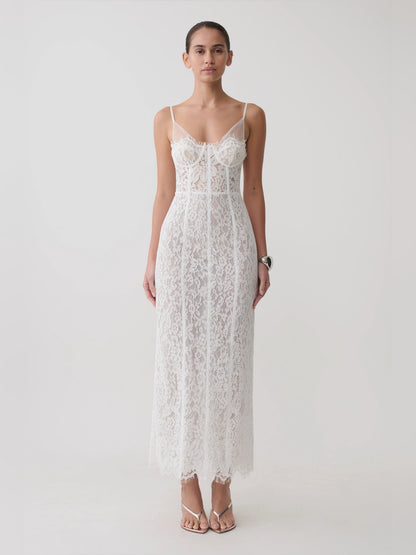 White midi formal dress, alternate view showing the skirt