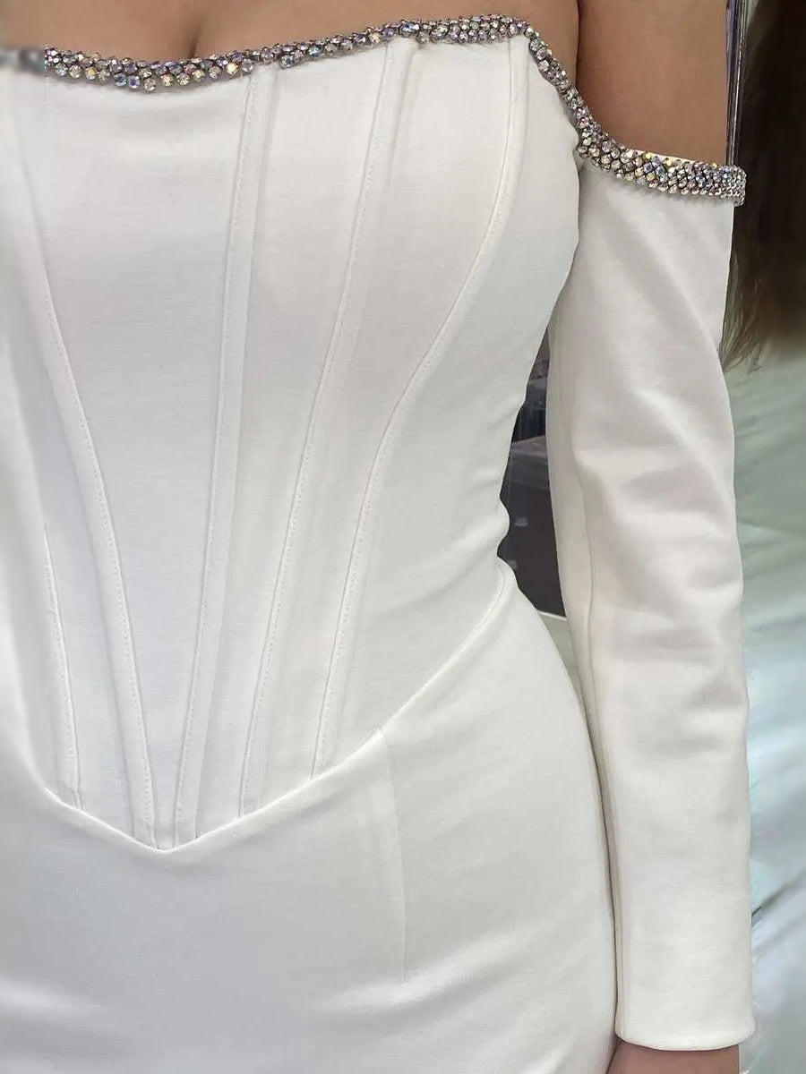 Light Blue maxi prom dress, back view showing the rear of the dress with the dress shown closer