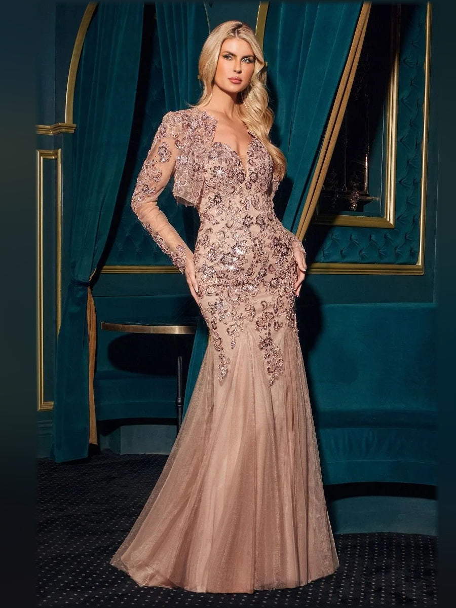 Gold mermaid floor-length formal dress with sequins, alternate view