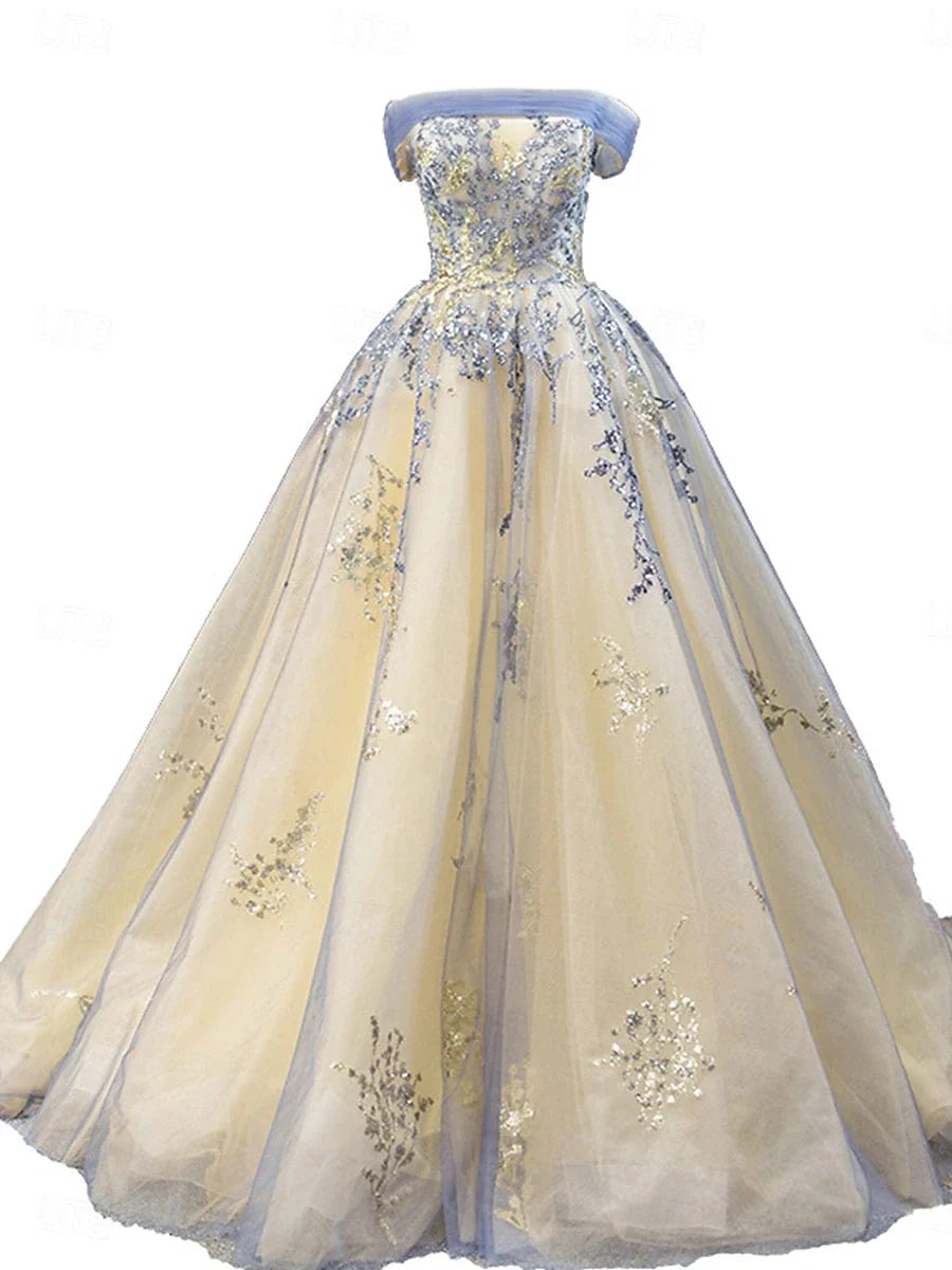 Gold floor-length prom dress, alternate view showing the skirt and hem