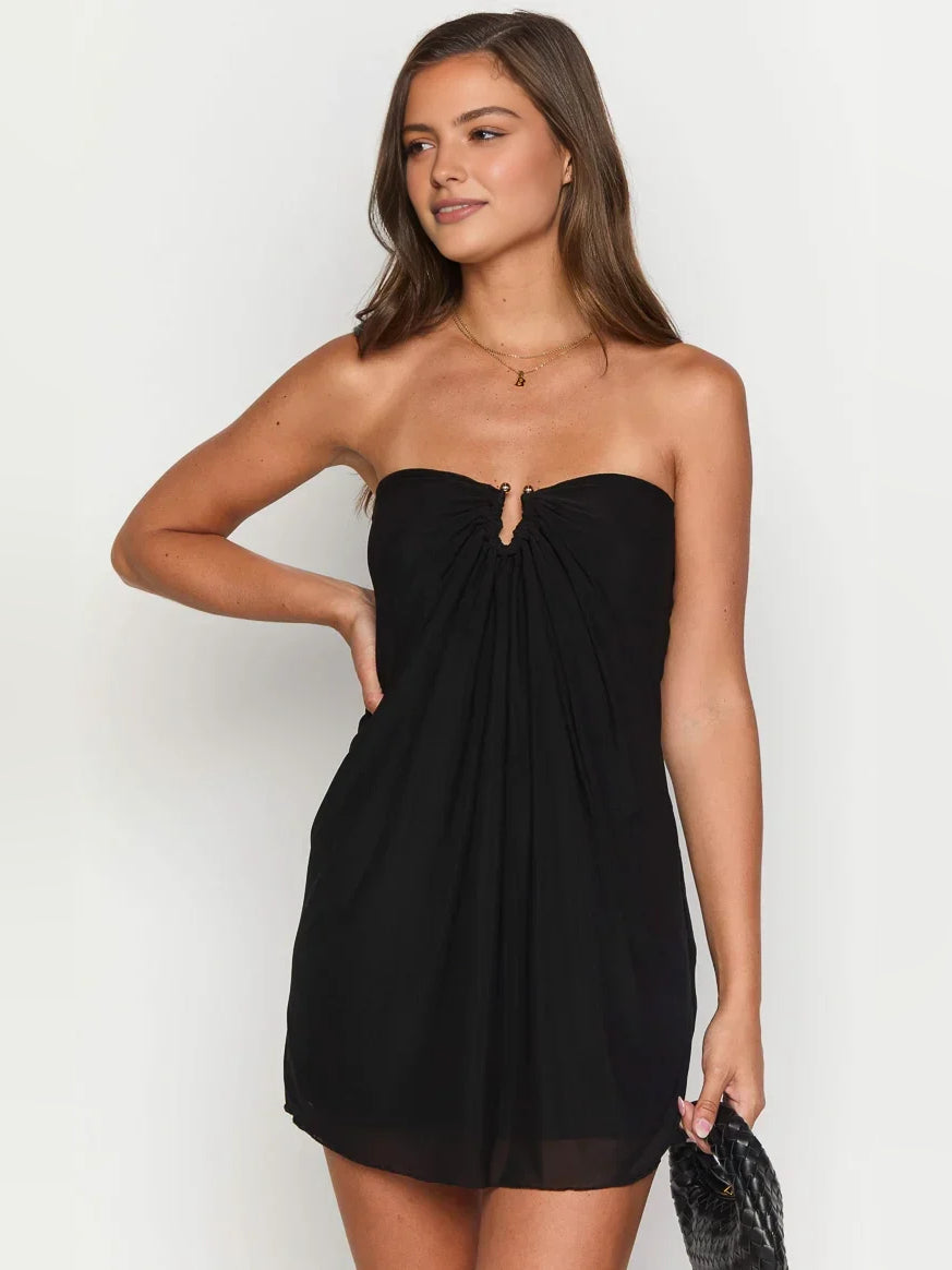 Canary mini homecoming dress, alternate view showing the skirt and hem