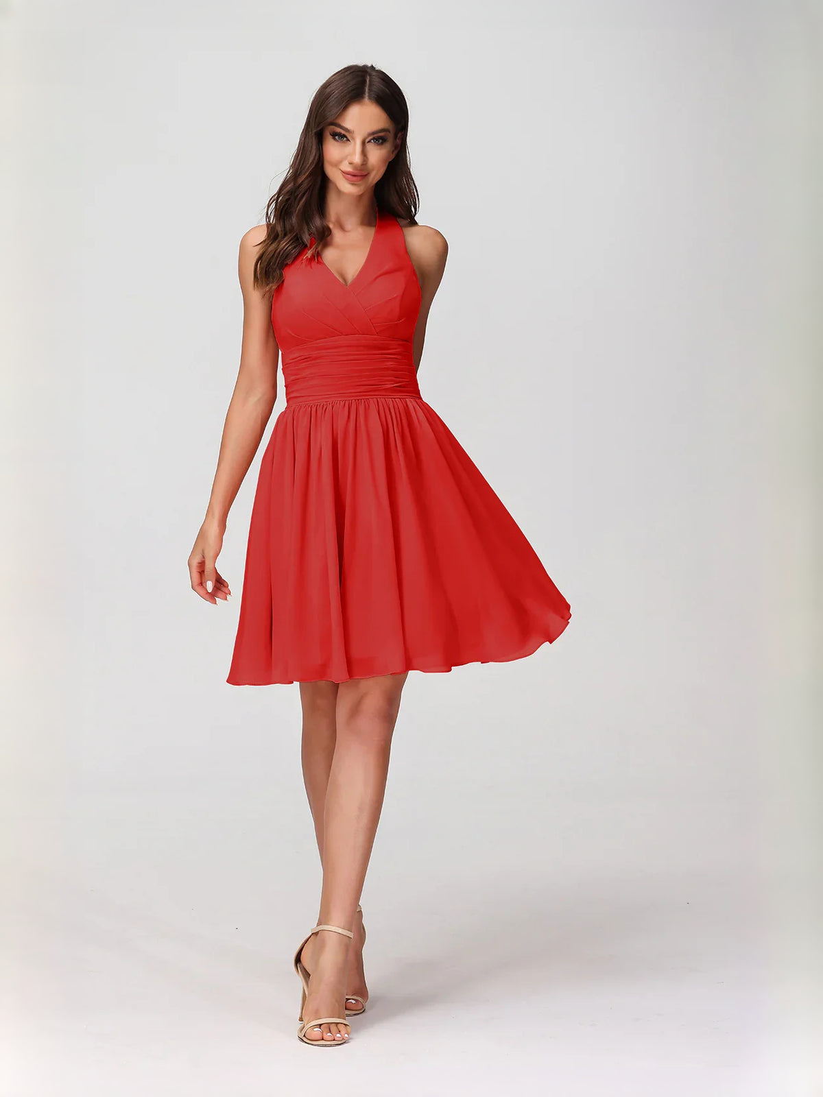 Dark Green mini bridesmaid dress, alternate view showing the skirt and hem