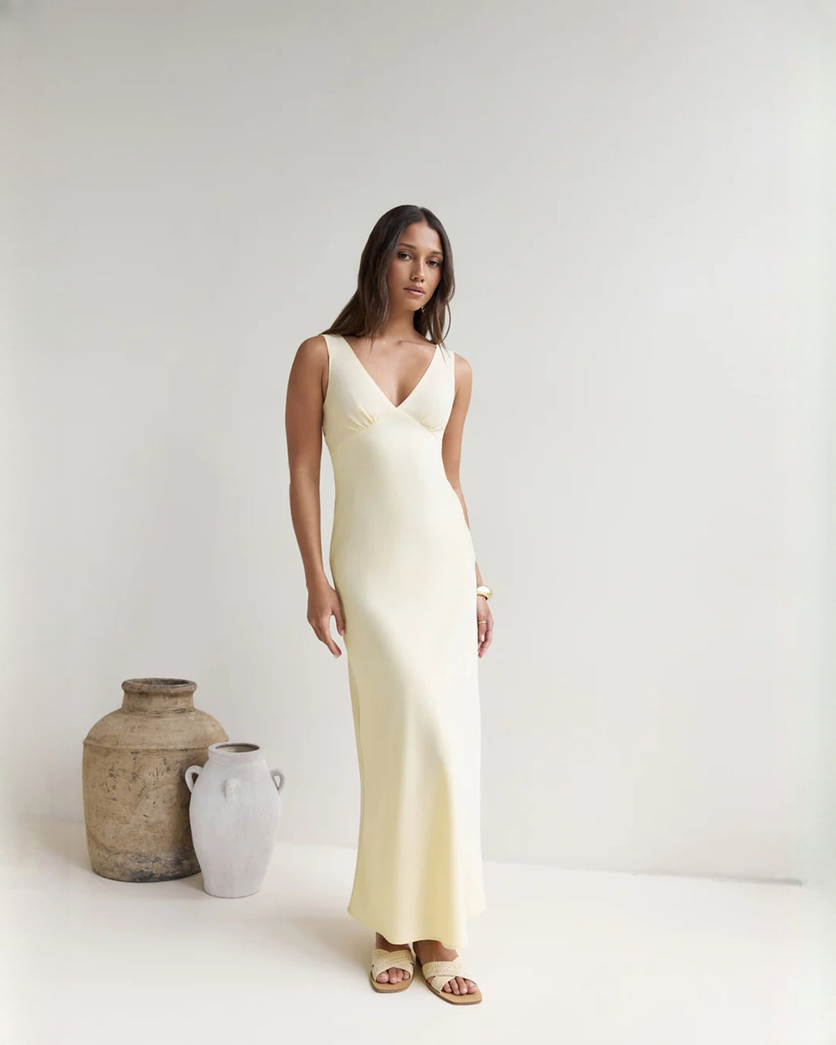 sleeveless satin a-line maxi bridesmaid dress - image 5
