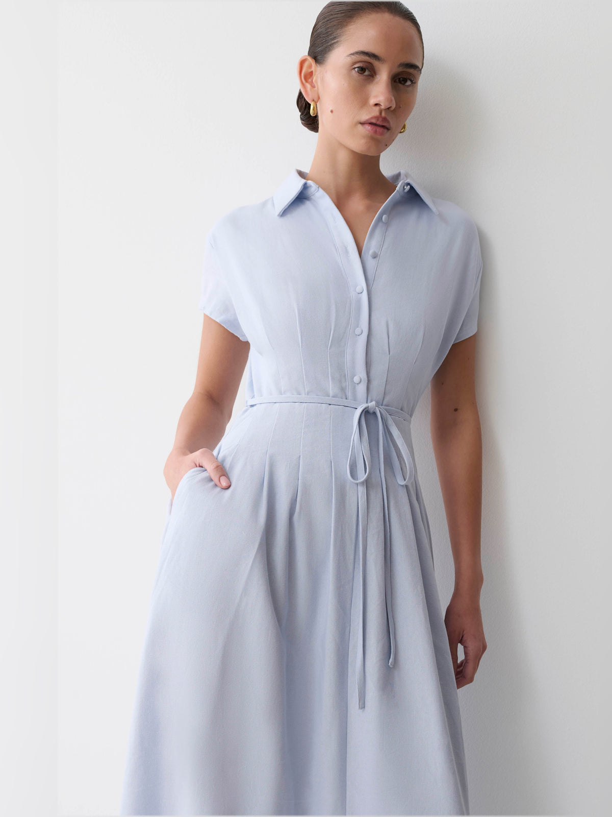 Cornflower Blue midi formal dress, alternate view showing the skirt